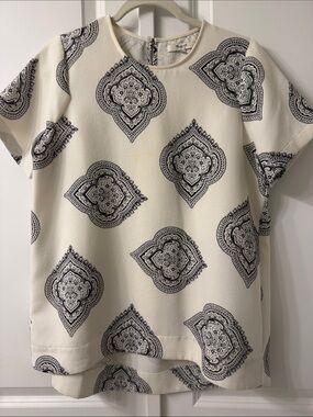 Madewell Cream Short-Sleeve Top with Black Medallion Print